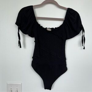 Free People Black Bodysuit with tie sleeves